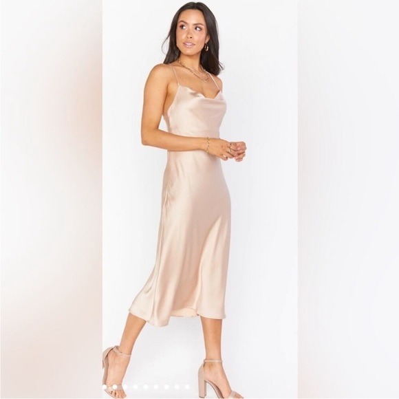 Show me your mumu Champagne Satin Dress size M new with tags - Picture 2 of 4